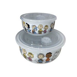 Peanuts Character-Themed Ceramic Storage Bowl Set With Lids Medium & Large Charl